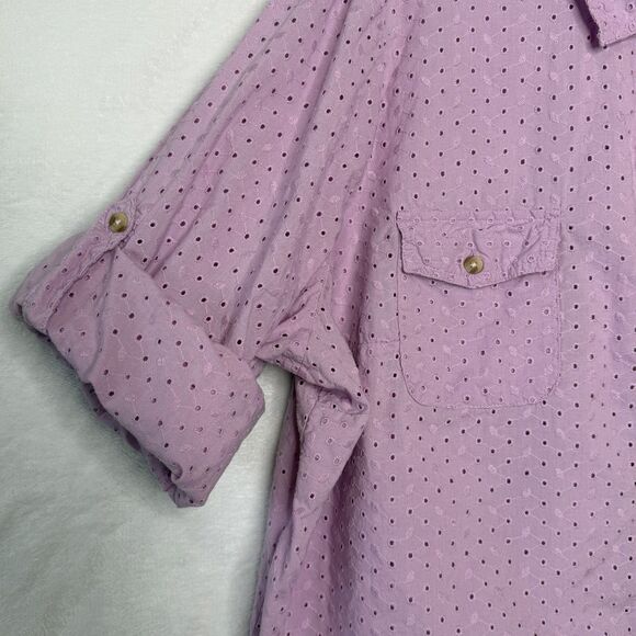 Croft & Barrow Eyelet 3/4 Roll-up Sleeve Button Up Blouse Lilac Purple Size 3x - Picture 7 of 16